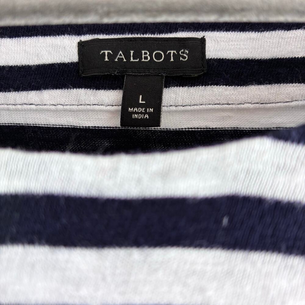 Talbots 100% Cotton Sheath Dress Women's Large Tie Sleeve Nautical Boat Scoop - Picture 6 of 10